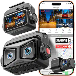 REDTIGER - Telephoto+Wide Dash Cam, 4X Zoom, STARVIS 2, EIS Night Vision - Black