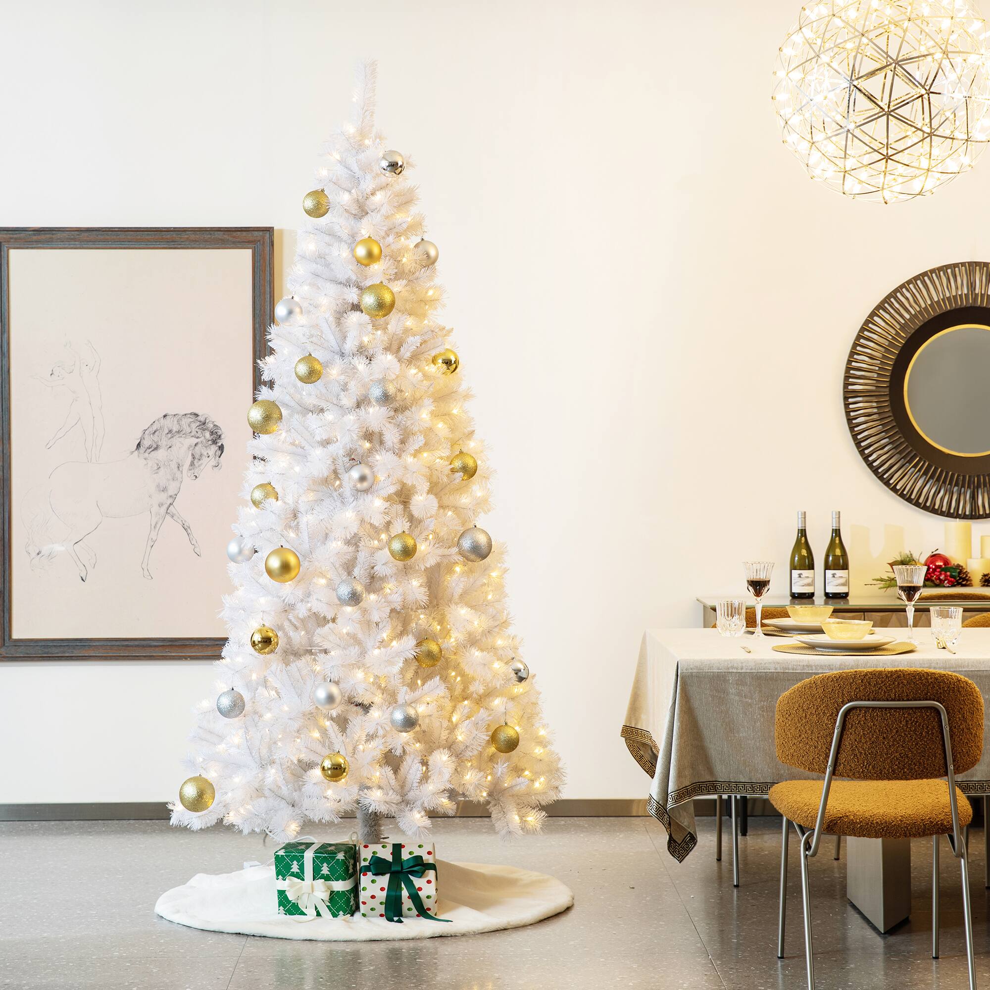 Alt View 9. Glitzhome - 8ft Pre-Lit White Pine Full-size Artificial Christmas Tree with 500 Warm White Lights - White.