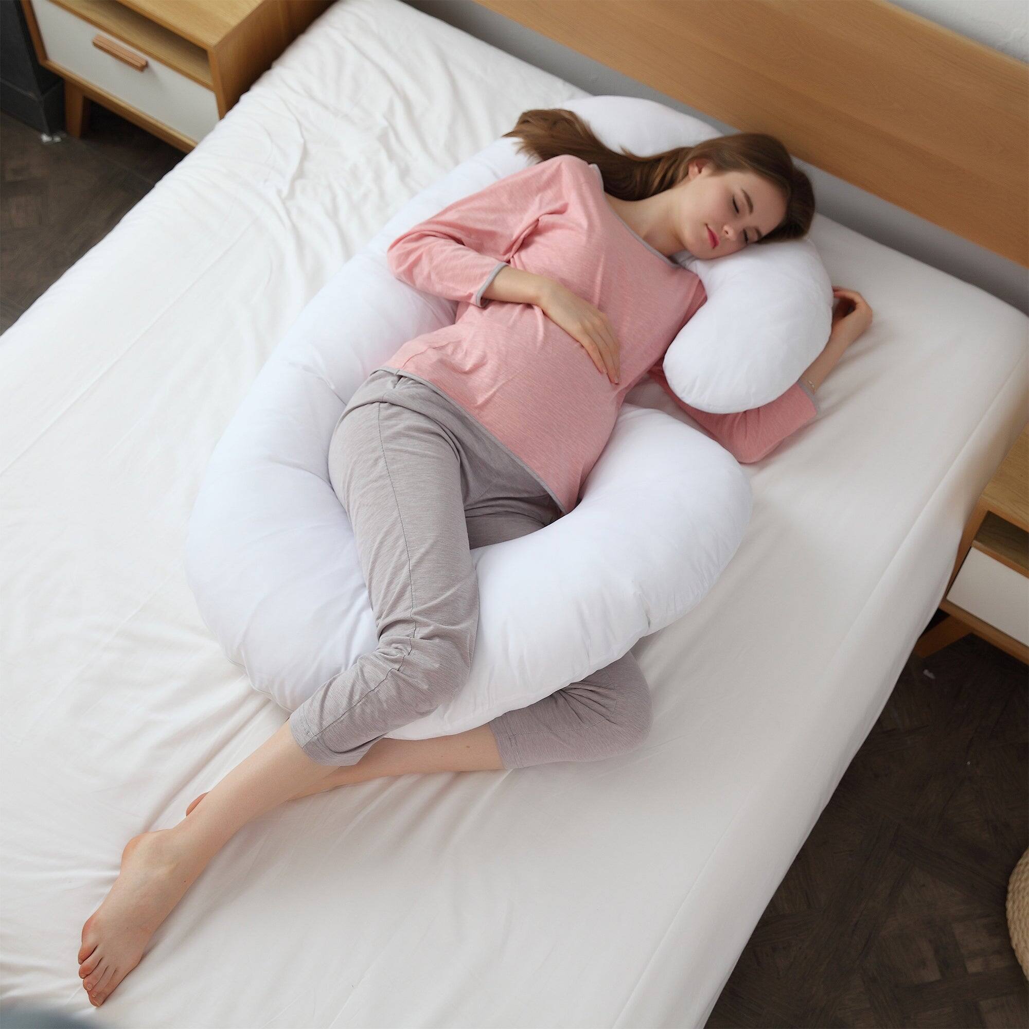 Alt View 6. Cheer Collection - J Shaped Body Pillow - Down Alternative Full Body Pillow for Side Sleeper, Pregnancy, Neck and Shoulder Support - White.