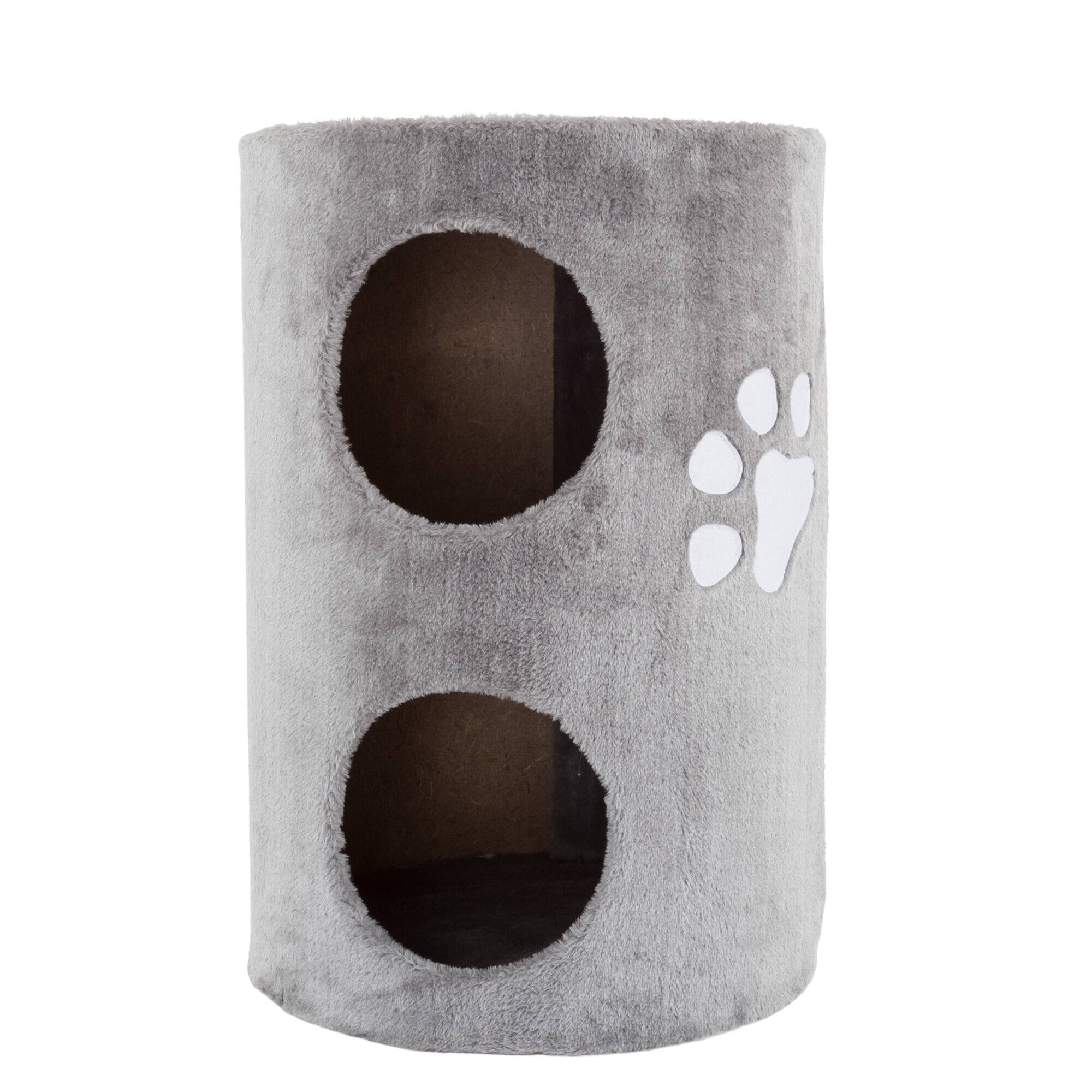 Alt View 4. PetMaker - 20.5-Inch Cat Condo 2 Story Cat House with Sisal Scratch Pad, Barrel Shaped Pet House Covered in Soft Fabric - Gray.