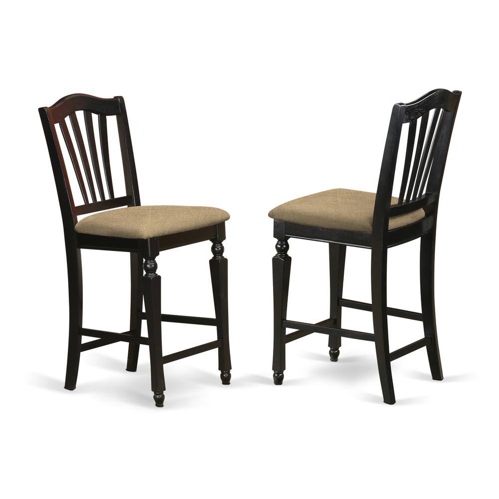 Front. East West Furniture - Chelsea Stools with upholstered seat, 24" seat height in Black Finish - Black & Cherry.