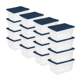 Sterilite - Stackable 56 Quart Storage Tote, Clear with Lid (16 Pack) - Marine Blue