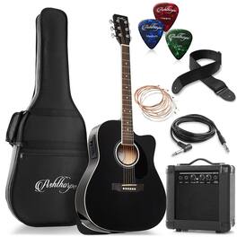 Ashthorpe - 41-in Dreadnought Cutaway Acoustic Electric Guitar and 10 Watt Amp - Black