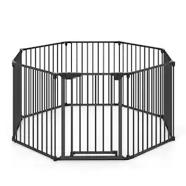 Gymax - 8-Panel Adjustable Pet Safety Fence w/Auto-close Door & Double Locking System Black