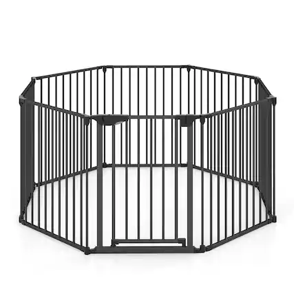 Front. Gymax - Gymax 8-Panel Adjustable Pet Safety Fence w/Auto-close Door & Double Locking System Black.