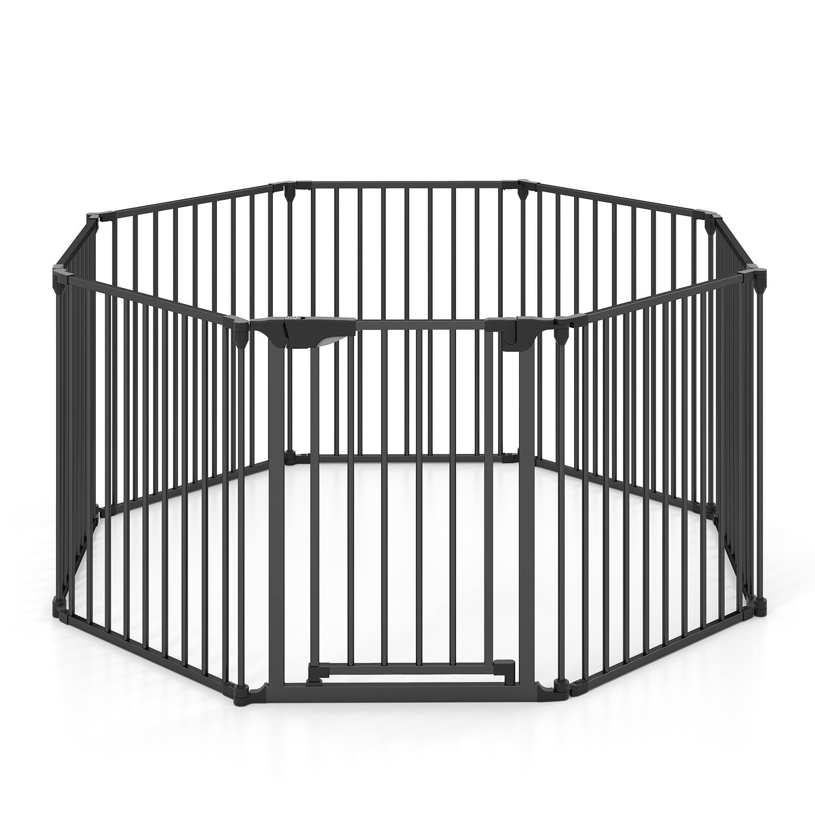 Front. Gymax - Gymax 8-Panel Adjustable Pet Safety Fence w/Auto-close Door & Double Locking System Black.