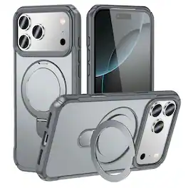 Dteck - Case For Apple iPhone 17 Pro Max Slim Magnetic Shockproof Rugged Cover With Adjustable Ring Stand, Mag Safe Compatible - Gray