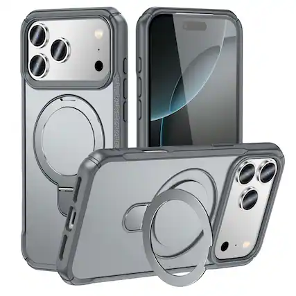 Front. UUCOVER - Magnetic Kickstand Case for Apple iPhone 17 Pro Max, Ring Holder Compatible with MagSafe, Shockproof Protective Cover - Gray.