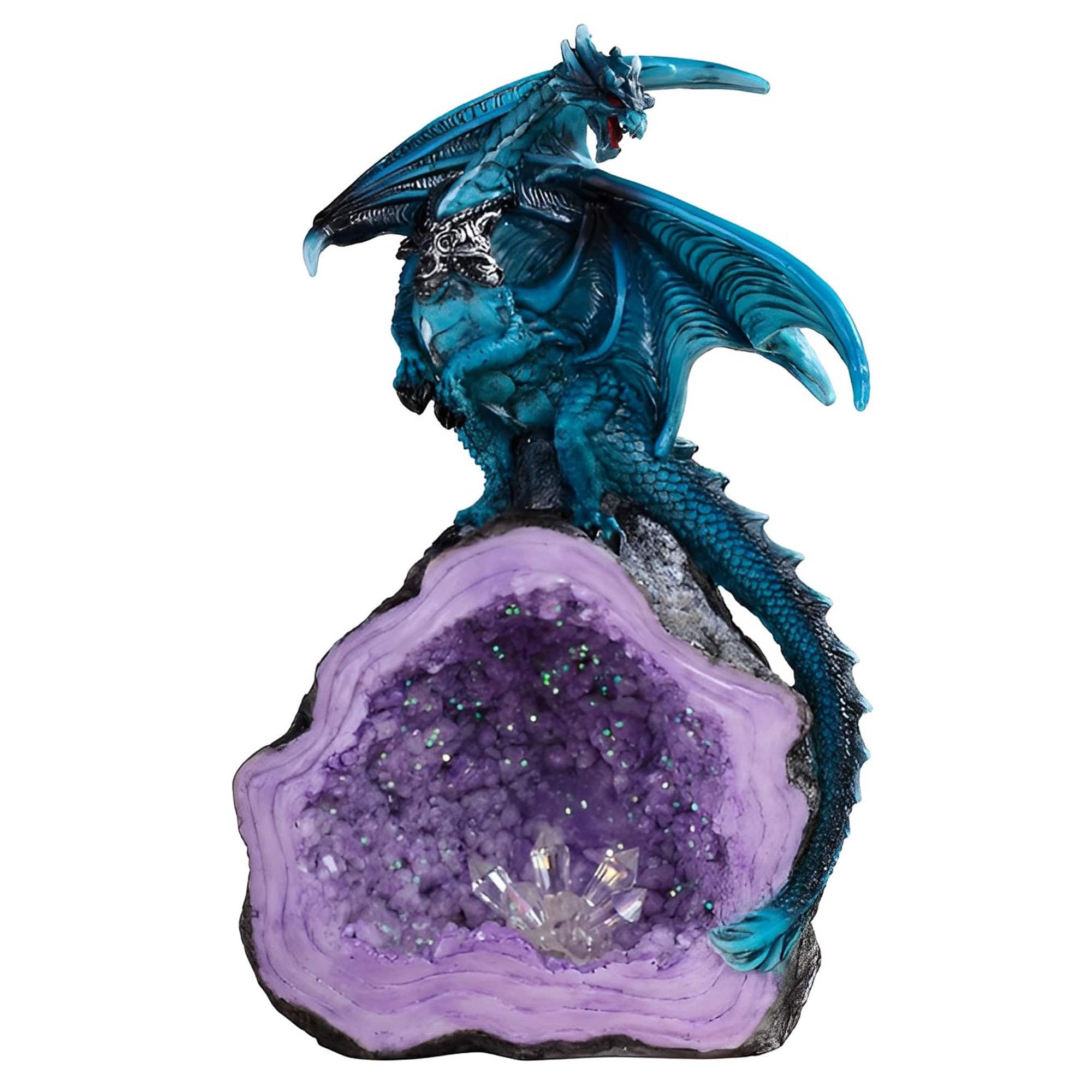 FC Design - 8"H Dragon Guarding Faux Crystal Cave Figurine Computer Desk Tabletop Decoration - Multi-Color