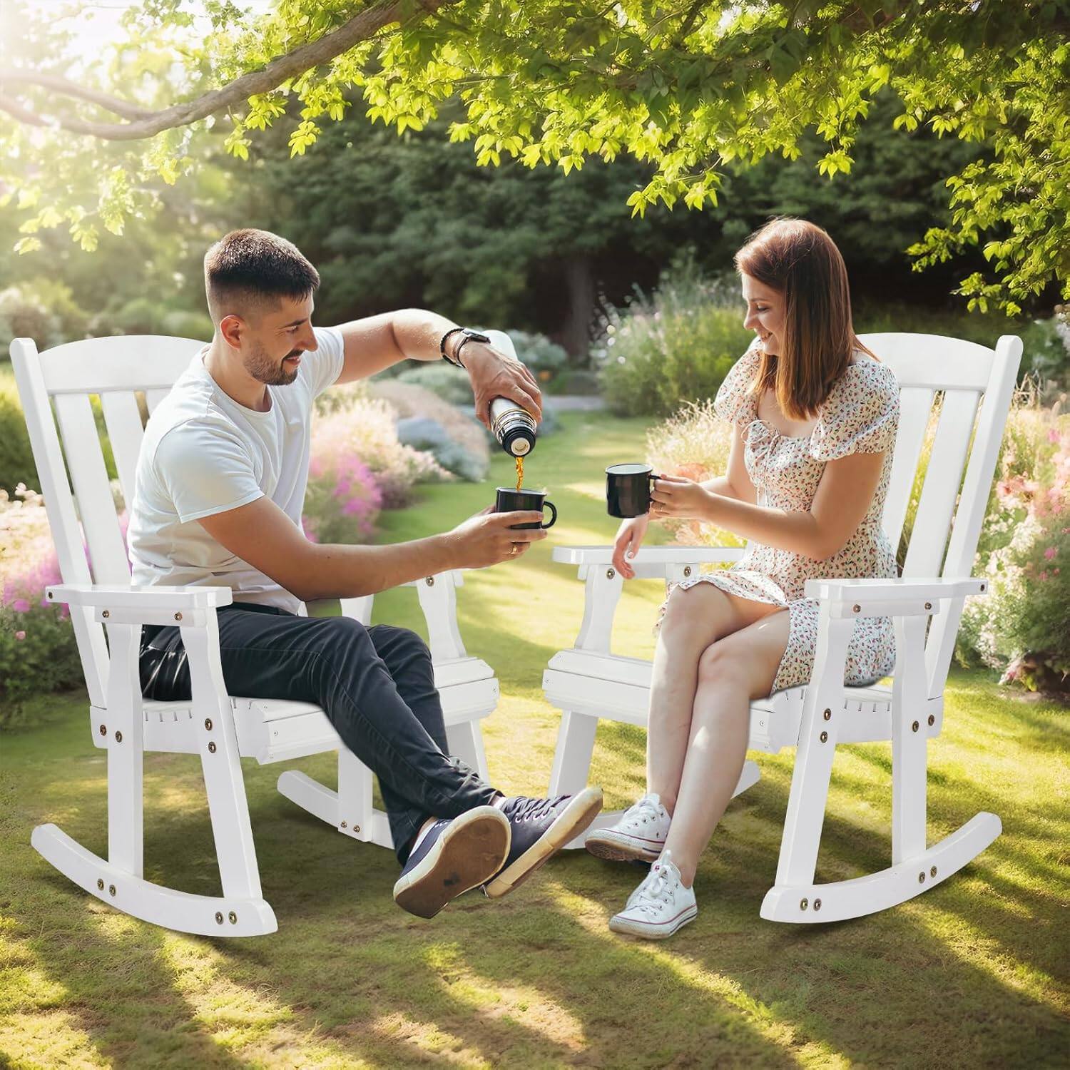 Alt View 6. Winado - Wooden Rocking Chair Patio Rocker with Higher Backrest, Heavy Duty 600LBS Outdoor Rocking Chair for Garden Yard Balcony - White.