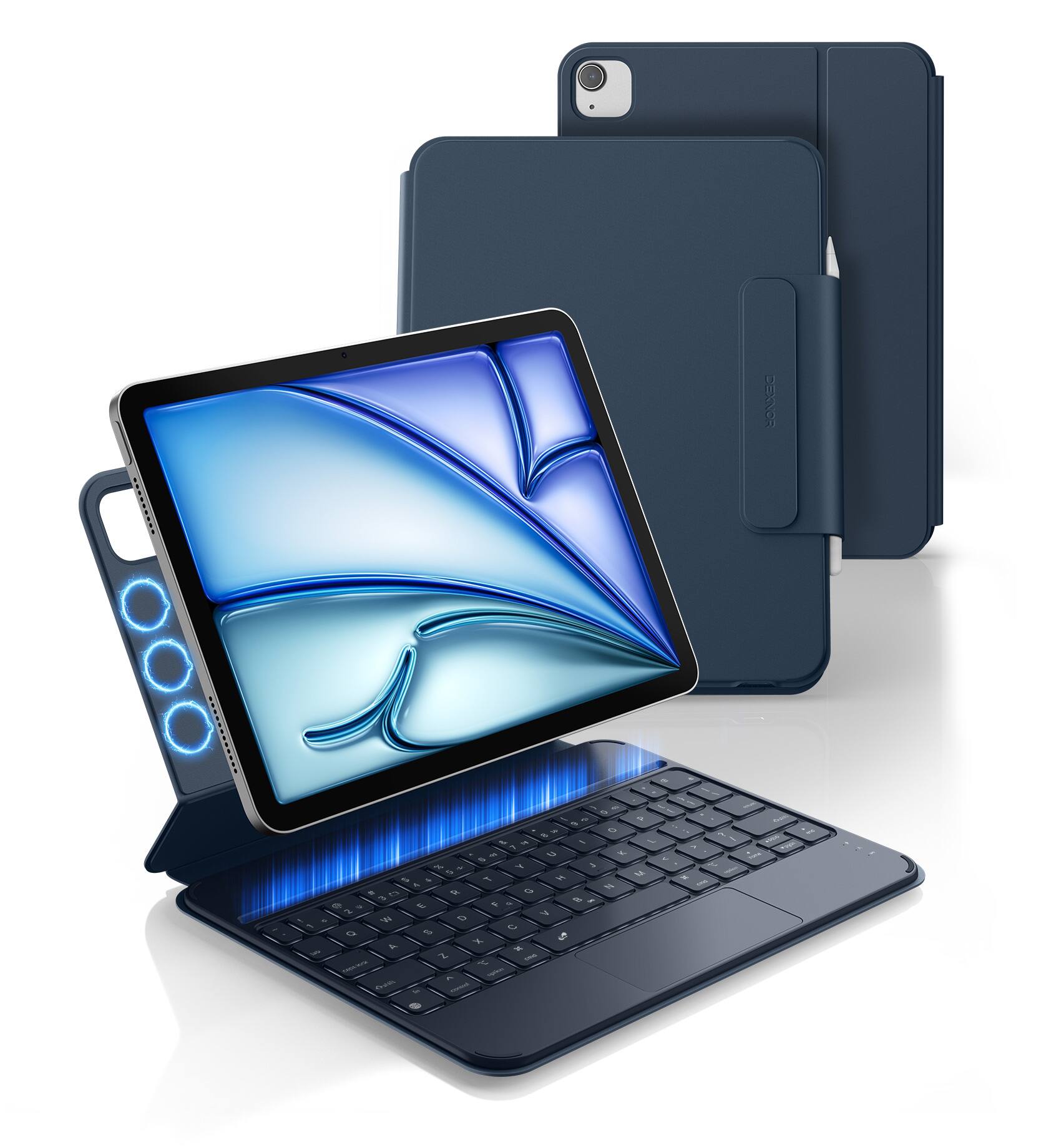 Dexnor - Case with Keyboard for iPad Air 11”M4/M3/M2 5th/4th Gen,iPad Pro(4th/3rd/2nd/1st Gen), Ultra-Thin Trackpad Backlit - Navy Blue