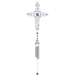 FC Design - 33" Long White Cross Wind Chime with Gem Outdoor Patio or Garden Hanging Decoration - Multi-Color