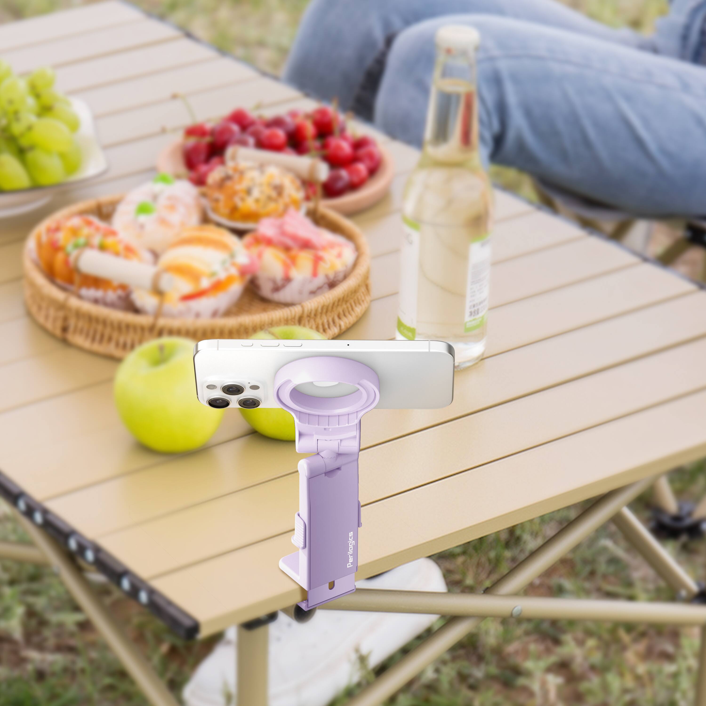 Alt View 6. Perilogics - Universal Airplane Travel Phone Holder with MagSafe. Phone Mount for Video Calls, Content Creation and Everyday Use - Lavender.