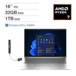 HP - Elitebook 665 G11 Laptop 16.0 WUXGA (AMD Ryzen 7 7735U, 32GB DDR5, 1TB PCIe SSD, AMD Radeon, Win 11 Pro) w/USB Hub - Silver