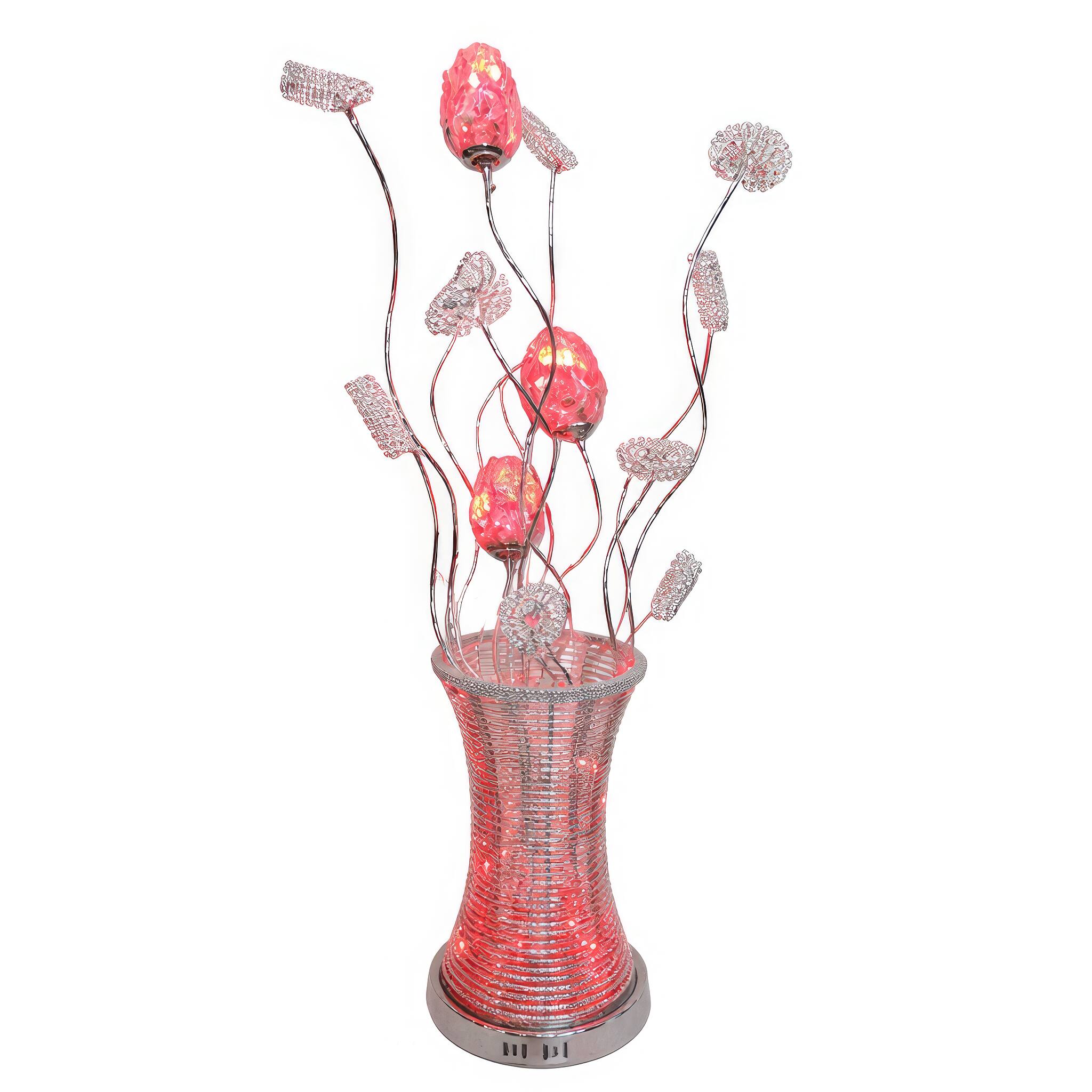 Angle. FC Design - 37"H Changing Purple LED Floral Spray Table Lamp w/ Metallic Base.