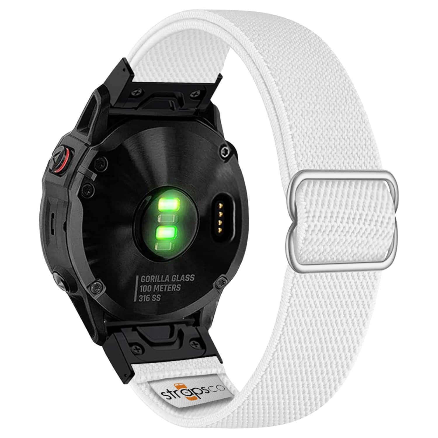 StrapsCo - Nylon Stretch Band QuickFit 26 Watch Strap For Garmin Tactix 8 – 51mm - White (Black Adapter)