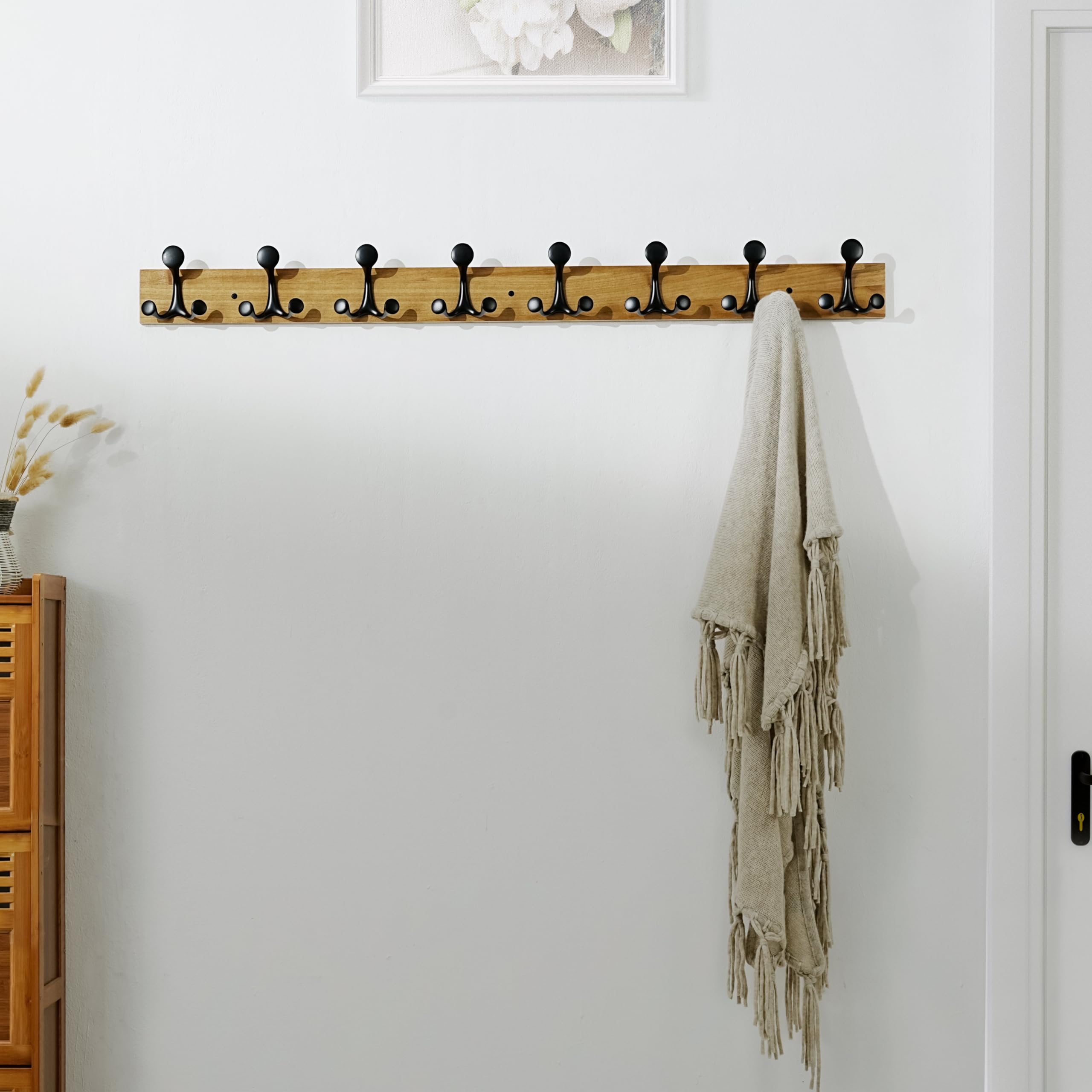 Alt View 1. Hirose Alice - 43-inch Light Wood Coat Rack Wall Mount With 8 Triple Hooks - Ideal For Family Entrances Classrooms And Pet - White-39 inch(Pack of 1).