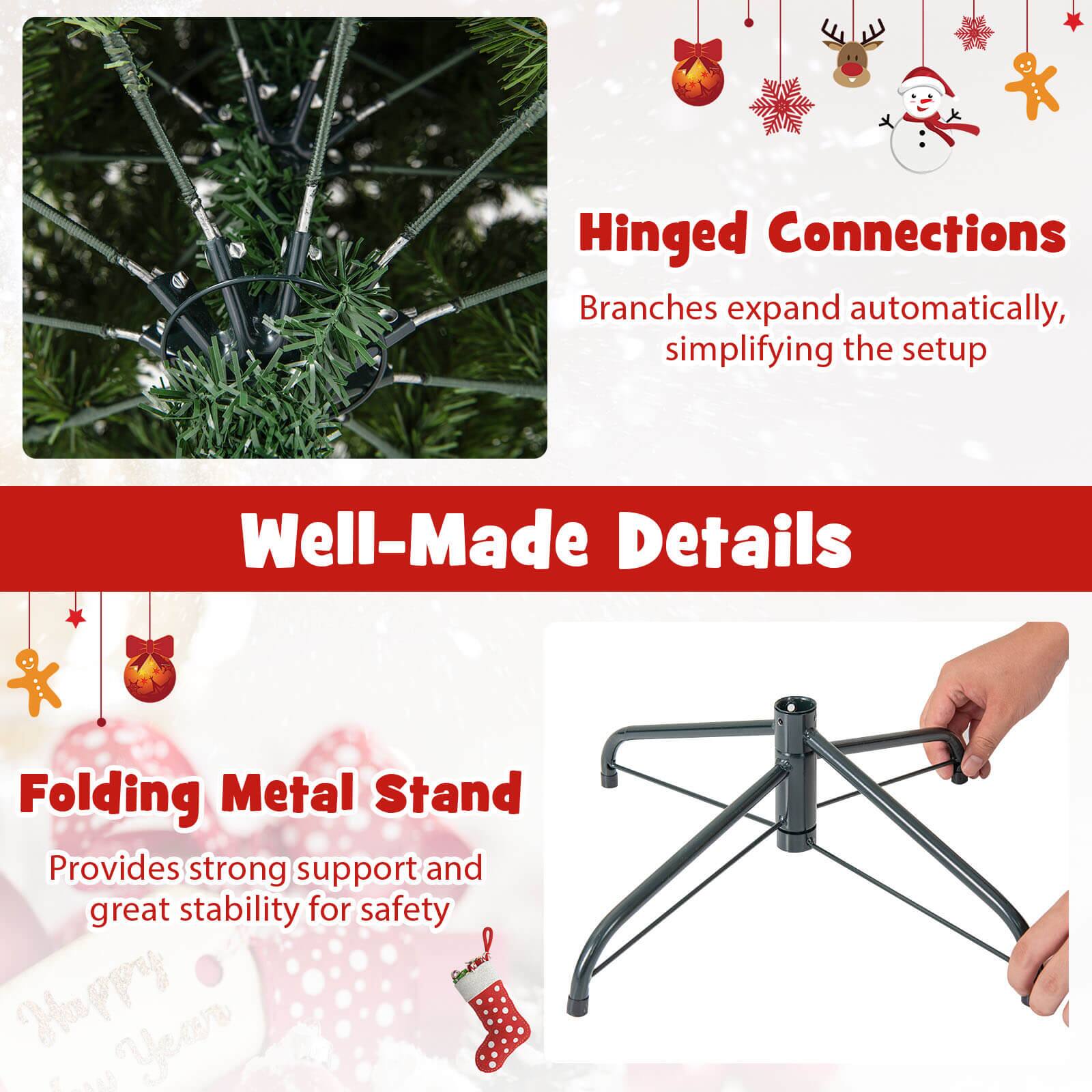 Hinged Connections  
Branches expand automatically, simplifying the setup  

Well-Made Details  
Folding Metal Stand  
Provides strong support and great stability for safety