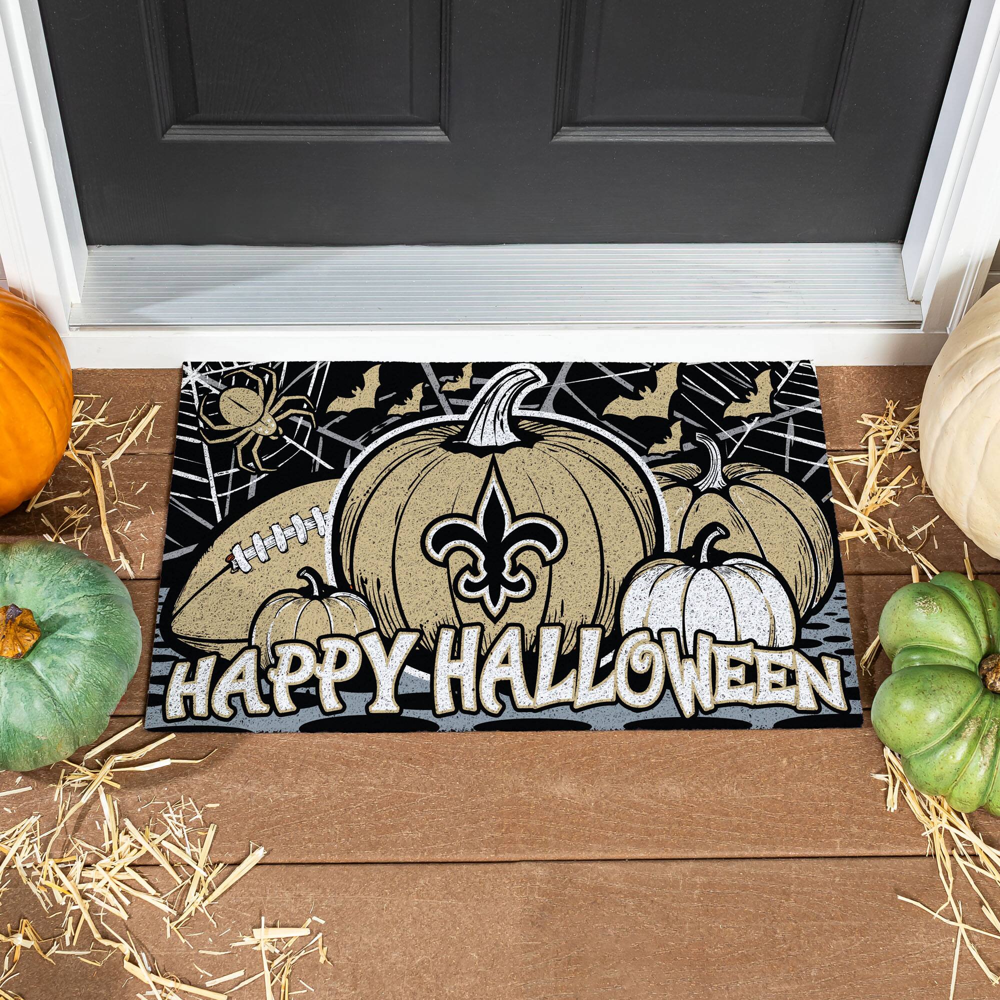 Evergreen Enterprises - New Orleans Saints 28" x 16" Happy Halloween Turf Door Mat - Multicolor