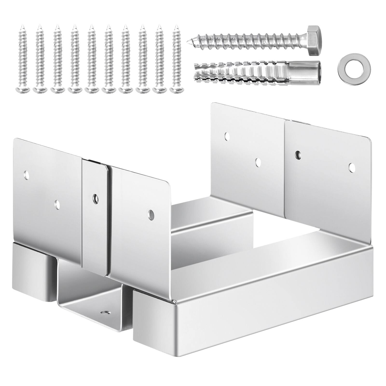 Front. VEVOR - 6x6 Post Base 10 Pcs, Inner Size 5.49x5.57inch/139.5x141.5mm Concrete Post Anchor, Heavy-Duty Zinc-Plated Carbon Steel - Silver.