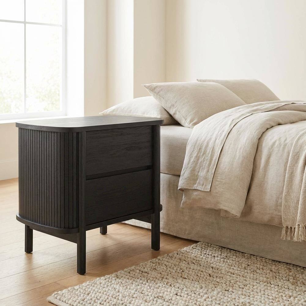 Angle. FurniFact - Wooden Nightstand in Black Finish with Sleek Design and Easy-To-Access Drawer - Black.