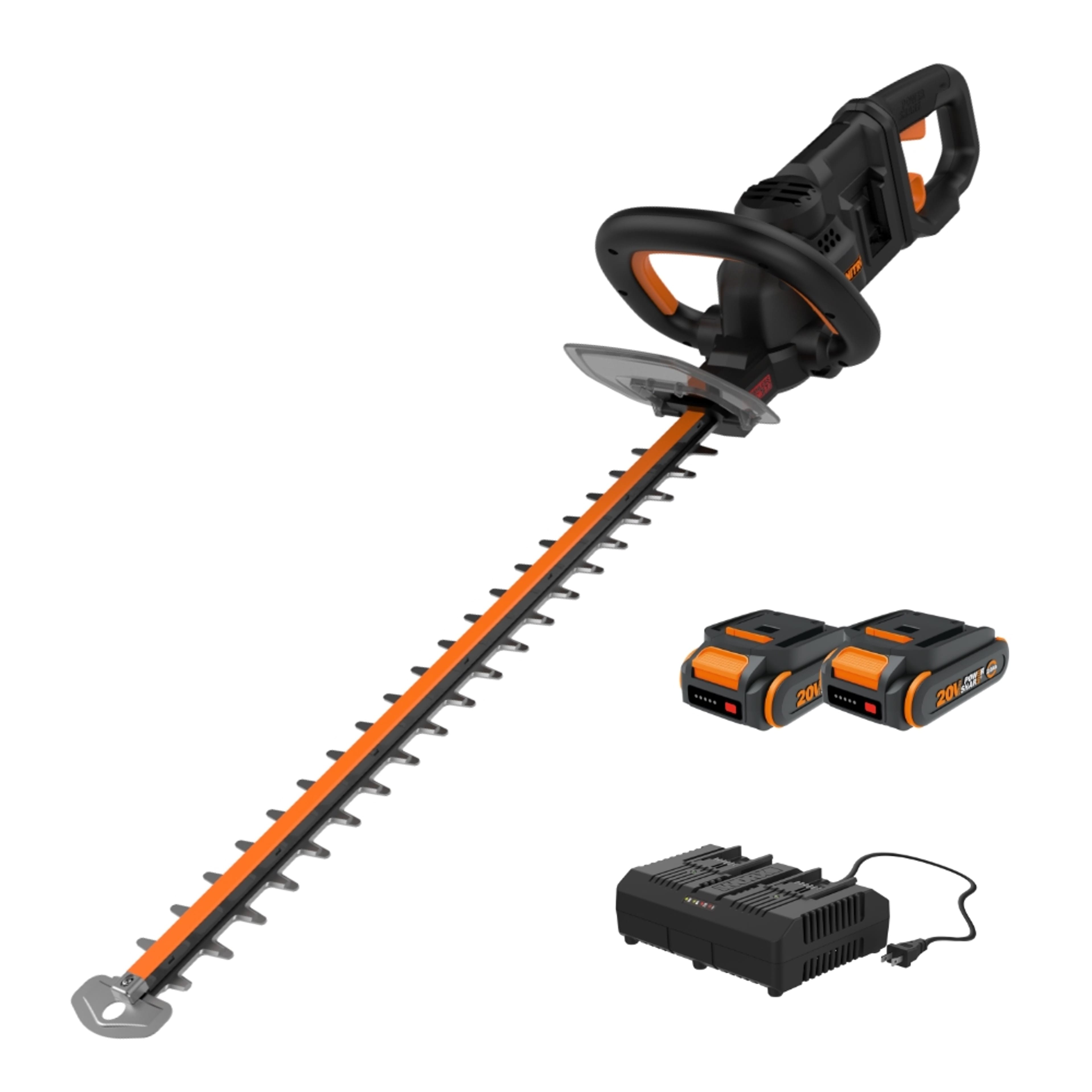 Front. WORX - 40V 24" Cordless Hedge Trimmer (2 x 2.0 Ah Batteries & 1 x Charger) - Black.