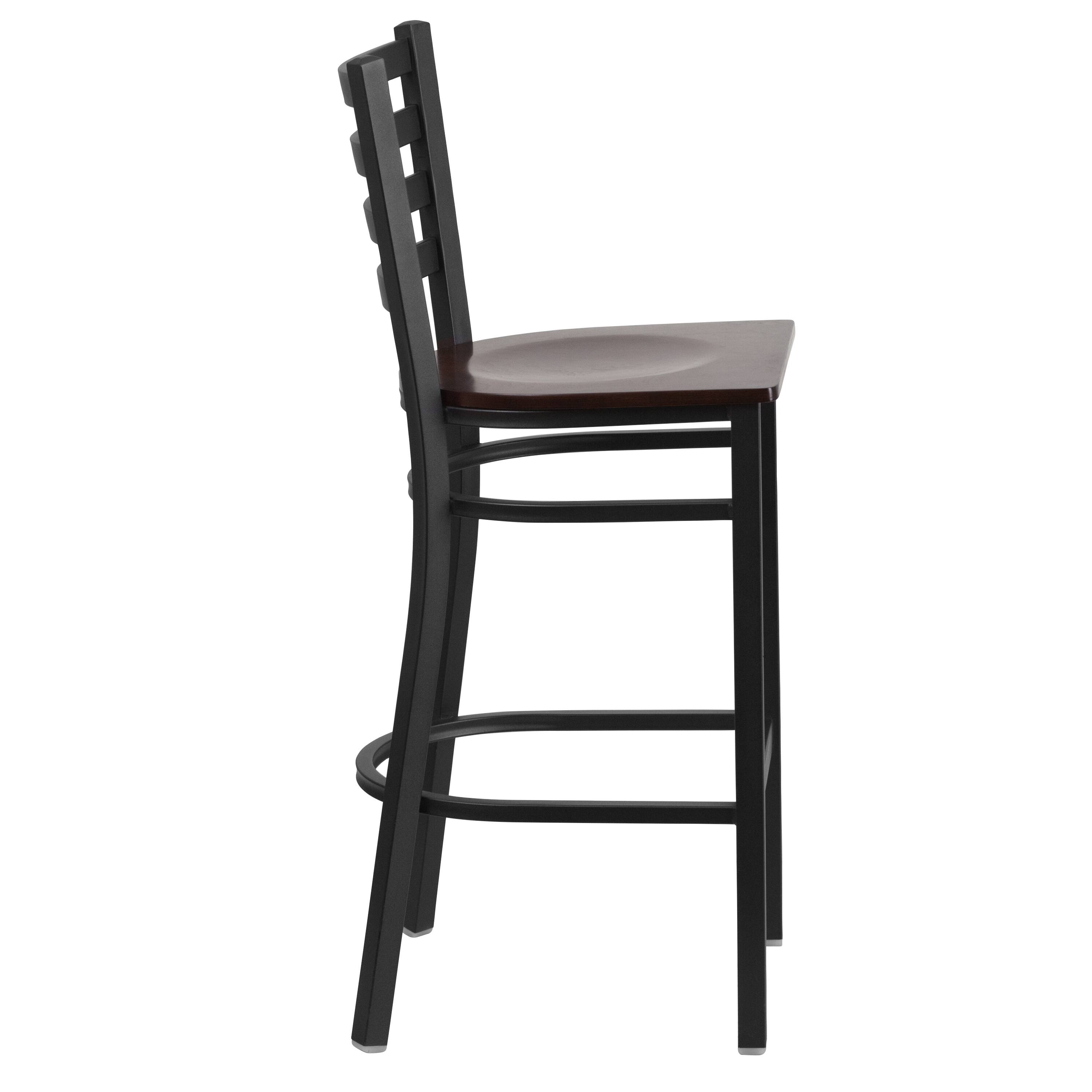 Alt View 7. Emma + Oliver - Ladder Back Metal Restaurant Dining Barstool - Walnut Wood Seat/Black Metal Frame.