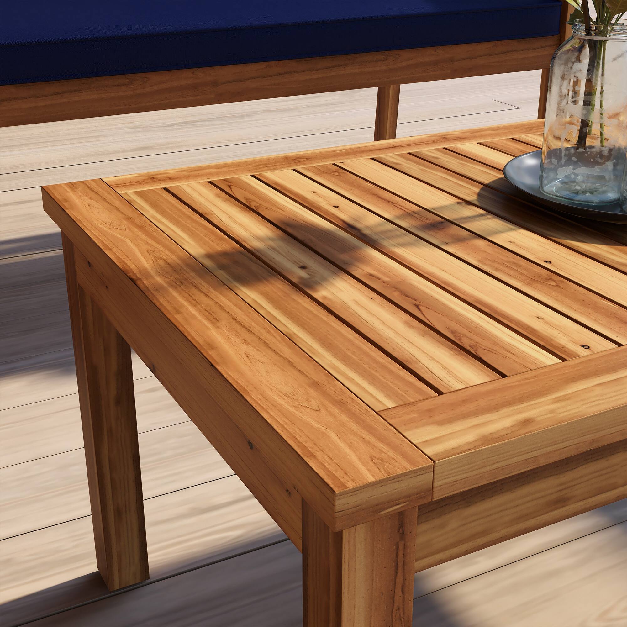 Alt View 7. Outsunny - 4 Piece Patio Conversation Set with Cushions, Acacia Wood Outdoor Furniture with Loveseat, Armchairs - Blue.