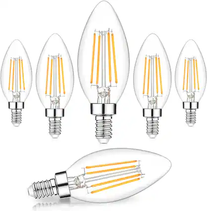 Front. Nordic Hygge - Dimmable E12 LED Candelabra Bulbs 60W Equivalent, 5000K Daylight White, 600 Lumens B11 Candle Base.