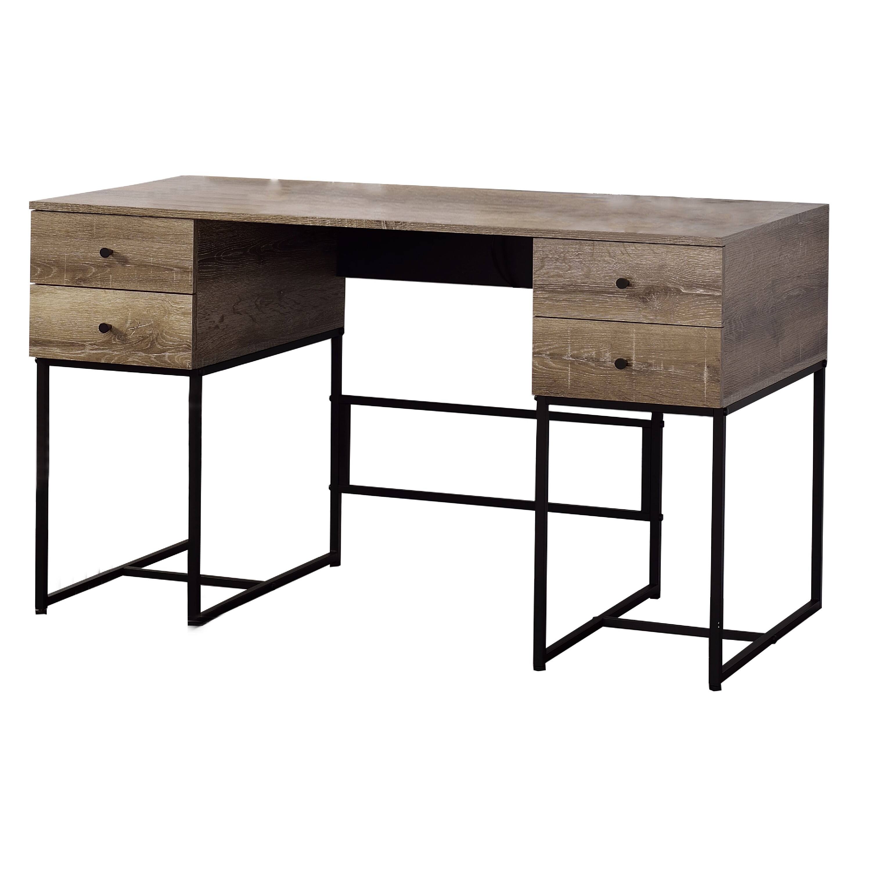 Left. Manhattan Lane - Wooden Desk with 4 Drawers and Tubular Metal Support, Brown and Black - Brown and Black.