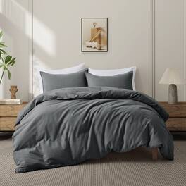 Peace Nest - Linen Cotton Blend Duvet Cover Set, Full/Queen - Dark Gray