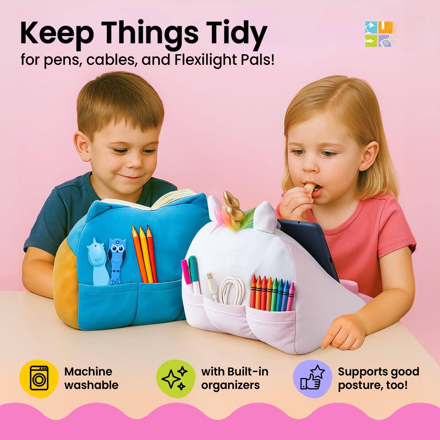 Keep Things Tidy for pens, cables, and Flexilight Pals!

- Machine washable
- with Built-in organizers
- Supports good posture, too!