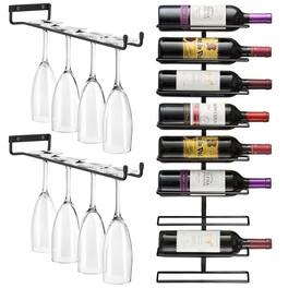Sorbus - Wall Mount Wine Rack + Under Cabinet Wine Glass Holder Set - Wine Rack Wall Mounted for Wine Bottles - Black