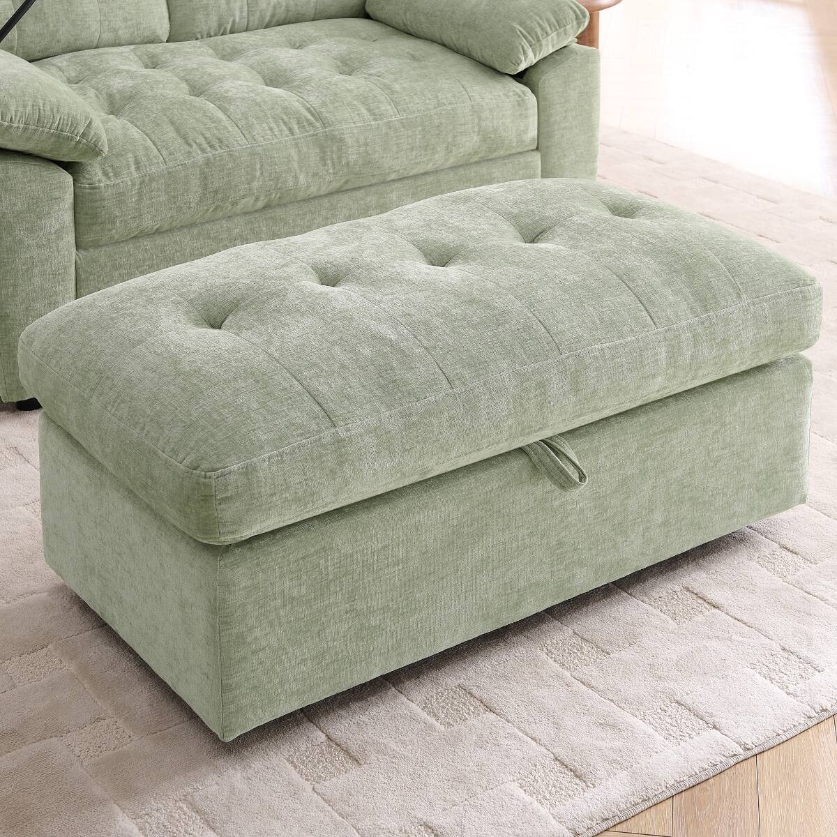 Alt View 6. Ropilly - Ropilly Manual Recliner Loveseat with USB Port, Cyan Chenille 2 Seat Sofa with Storage Ottoman - Cyan.