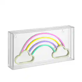Jonathan Y - Rainbow 11.75" Contemporary Glam Acrylic Box USB Operated LED Neon Light, Multi-Colored - Multi Color