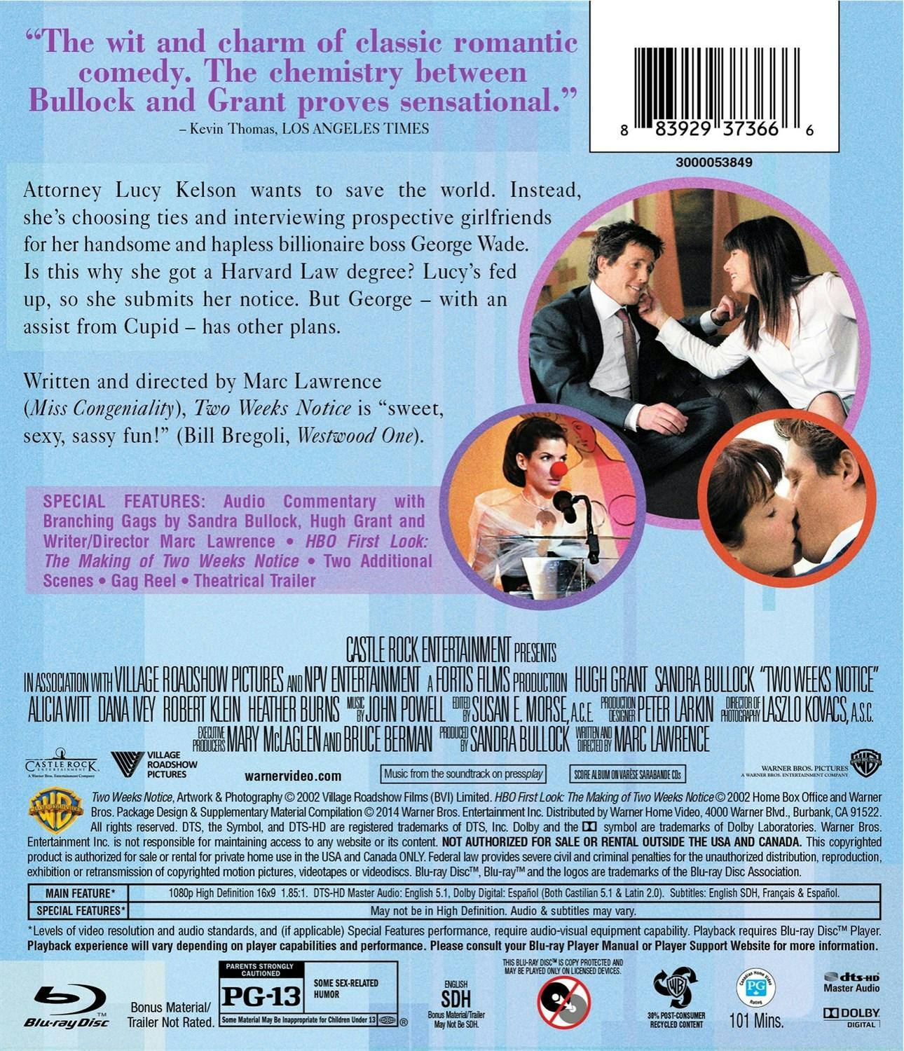 Back. Two Weeks Notice [Blu-ray].