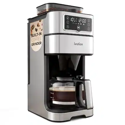 - 10 CUPS 12:00 69 - BUILT-IN COFFEE GRINDER
- 0 8 5 4 CUPS