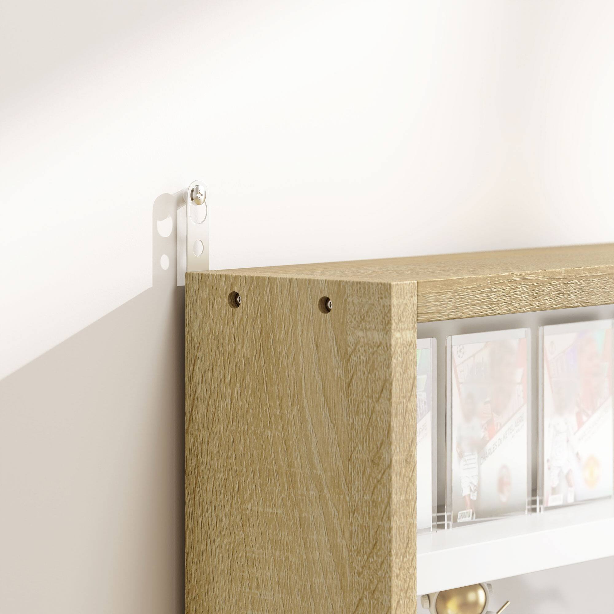 Alt View 8. Homcom - 5-Tier Display Cabinet, Glass Door Cabinet with Adjustable Shelves, Wall-Mounted Display Case for Playroom, Bedroom - Oak.