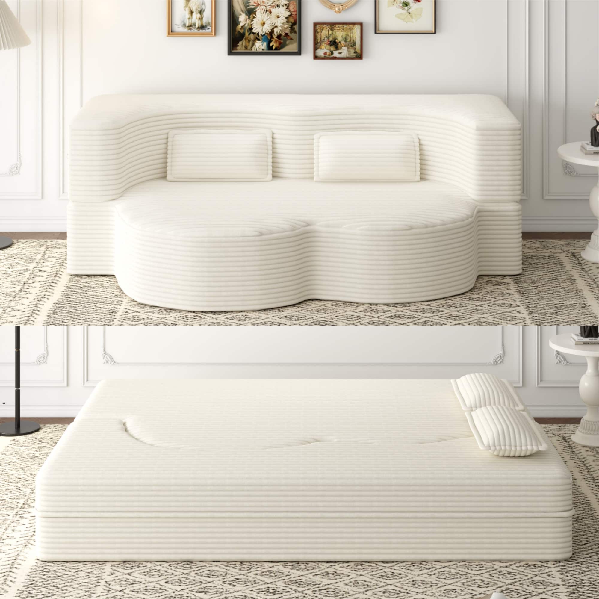 Trinkets Crazed - Convertible Sleeper Sofa Bed,15" Thick Full Size Folding Floor Couch, Corduroy Foam-Filled Futon Loveseat Couch - Beige