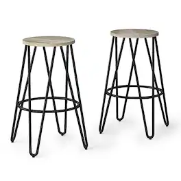 Simpli Home - Simeon Industrial Metal 26 inch Metal Counter Height Stool with Wood Seat (Set of 2) - Natural / Black