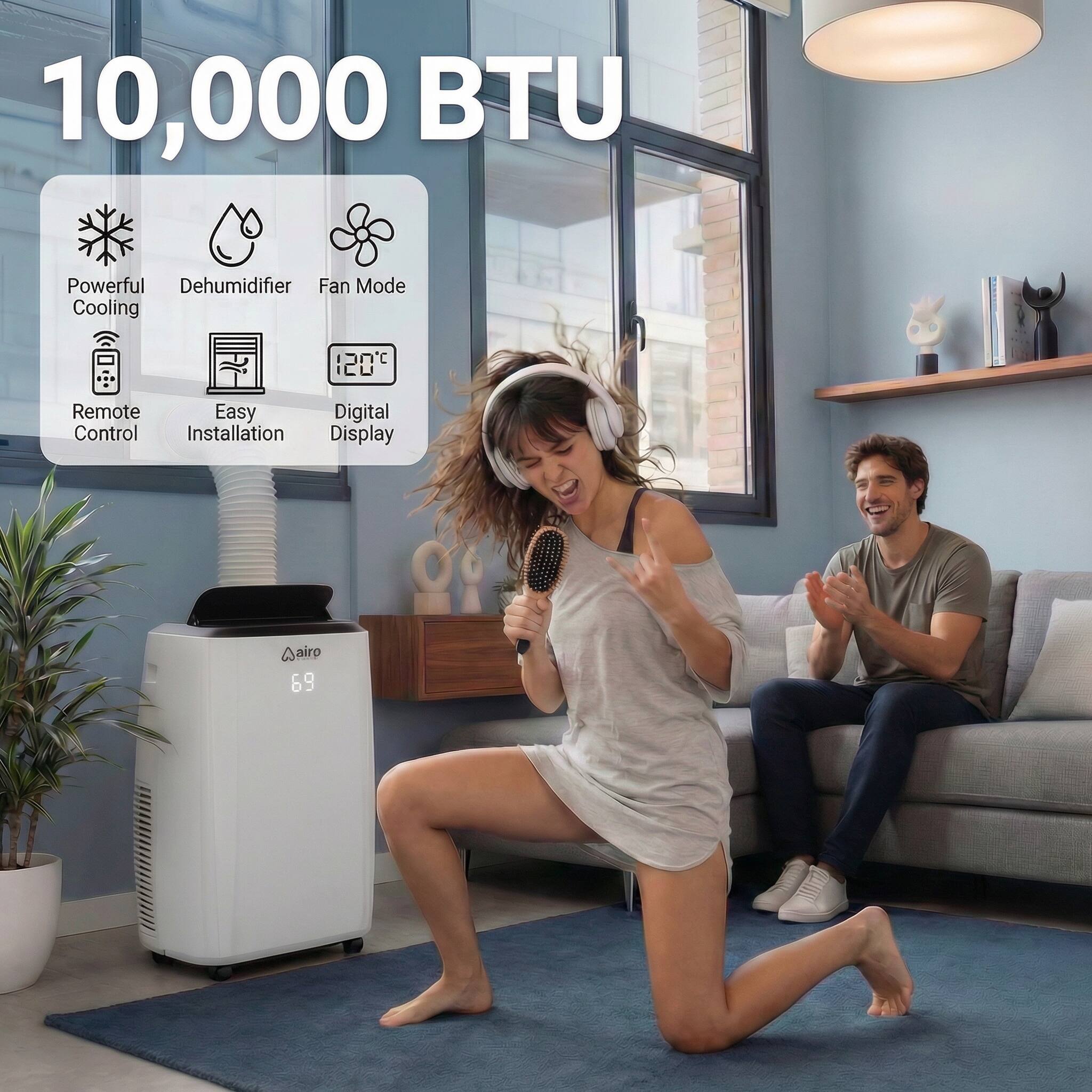 10,000 BTU Powerful Dehumidifier Fan Mode Cooling 120°C n'c ICU Remote Easy Digital Control Installation Display airo 69