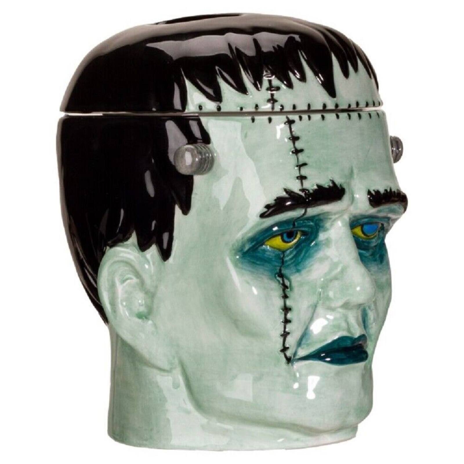 Angle. Pacific Trading - Frankenstein Head Ceramic Cookie Jar - Green.