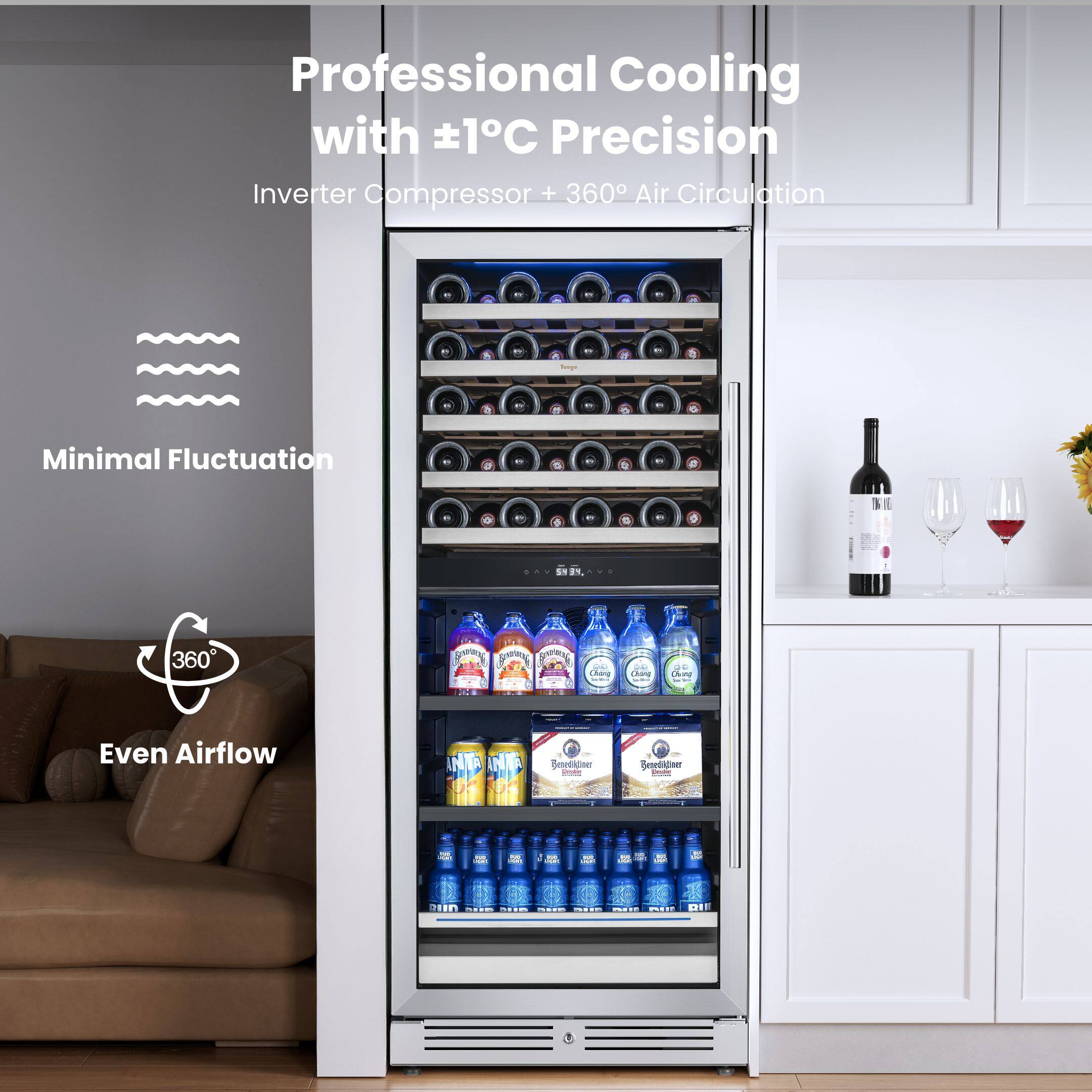 Professional Cooling with ±1°C Precision  
Inverter Compressor + 360° Air Circulation  

Minimal Fluctuation  

Even Airflow