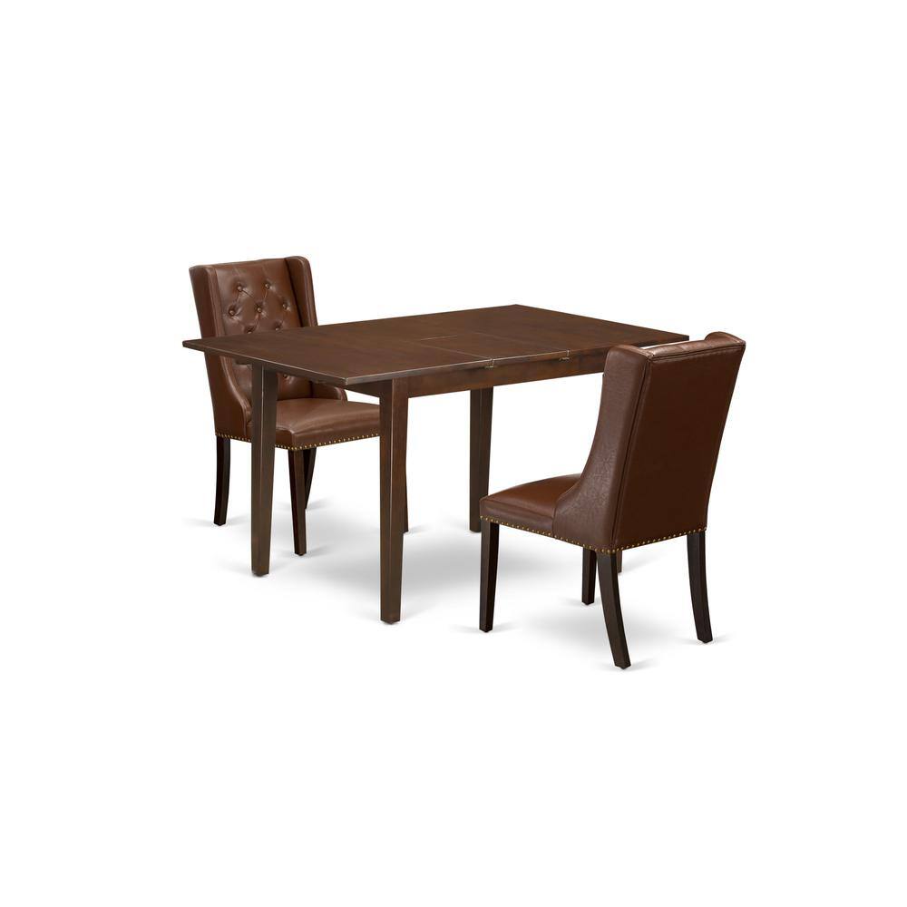 Left. East West Furniture - East West Furniture NFFO3-MAH-46 3-Pc Dining Room Set Includes 1 Butterfly Leaf Dining Table and 2 Brown Linen Fabric - Linen White.