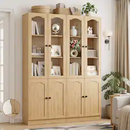 Aheaplus - 80'' Tall Bookcase with Doors, 23.6'' Width Bookcase with 5-Tier Shelves, 2 Piece Set - Nature