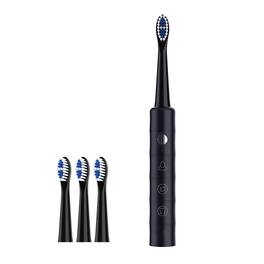 Cluzine - Sonic Electric Soft Toothbrush IPX7 Waterproof Timer Function 6 Modes with 4 Brush Heads - Black