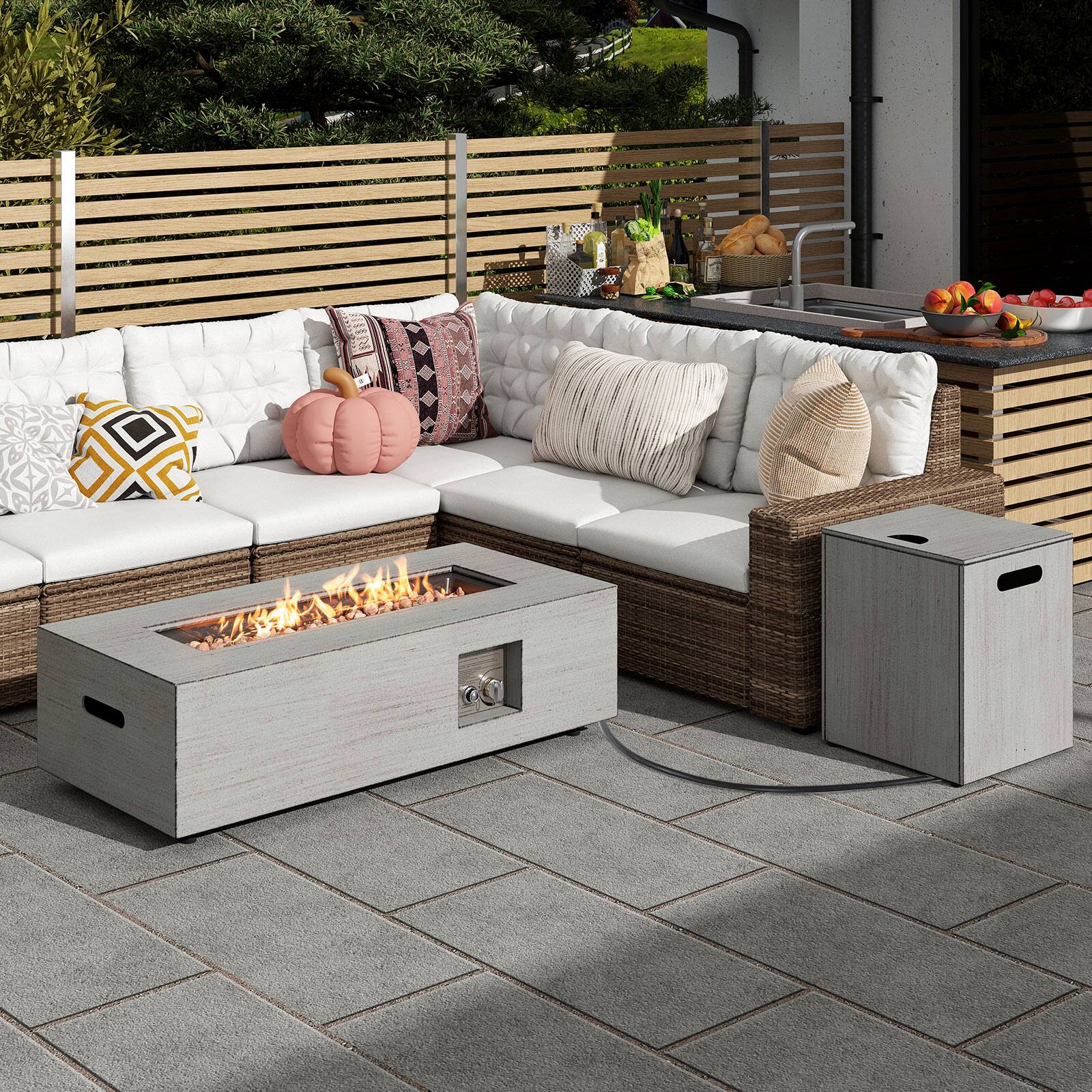 Alt View 1. Gymax - Gymax 42'' Outdoor Rectangular Fire Table 50,000 BTU Propane Gas Fire Pit Table w/ Lid - Gray.