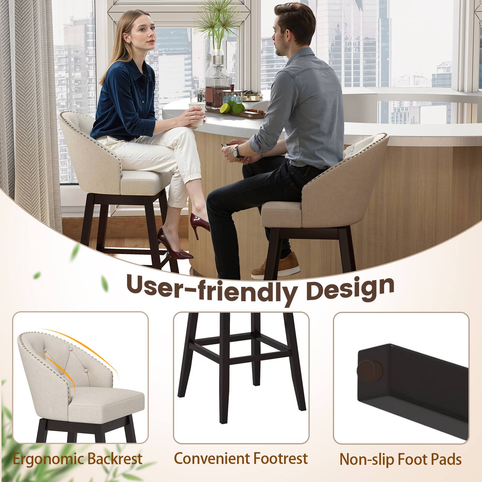 User-friendly Design  
- Ergonomic Backrest  
- Convenient Footrest  
- Non-slip Foot Pads