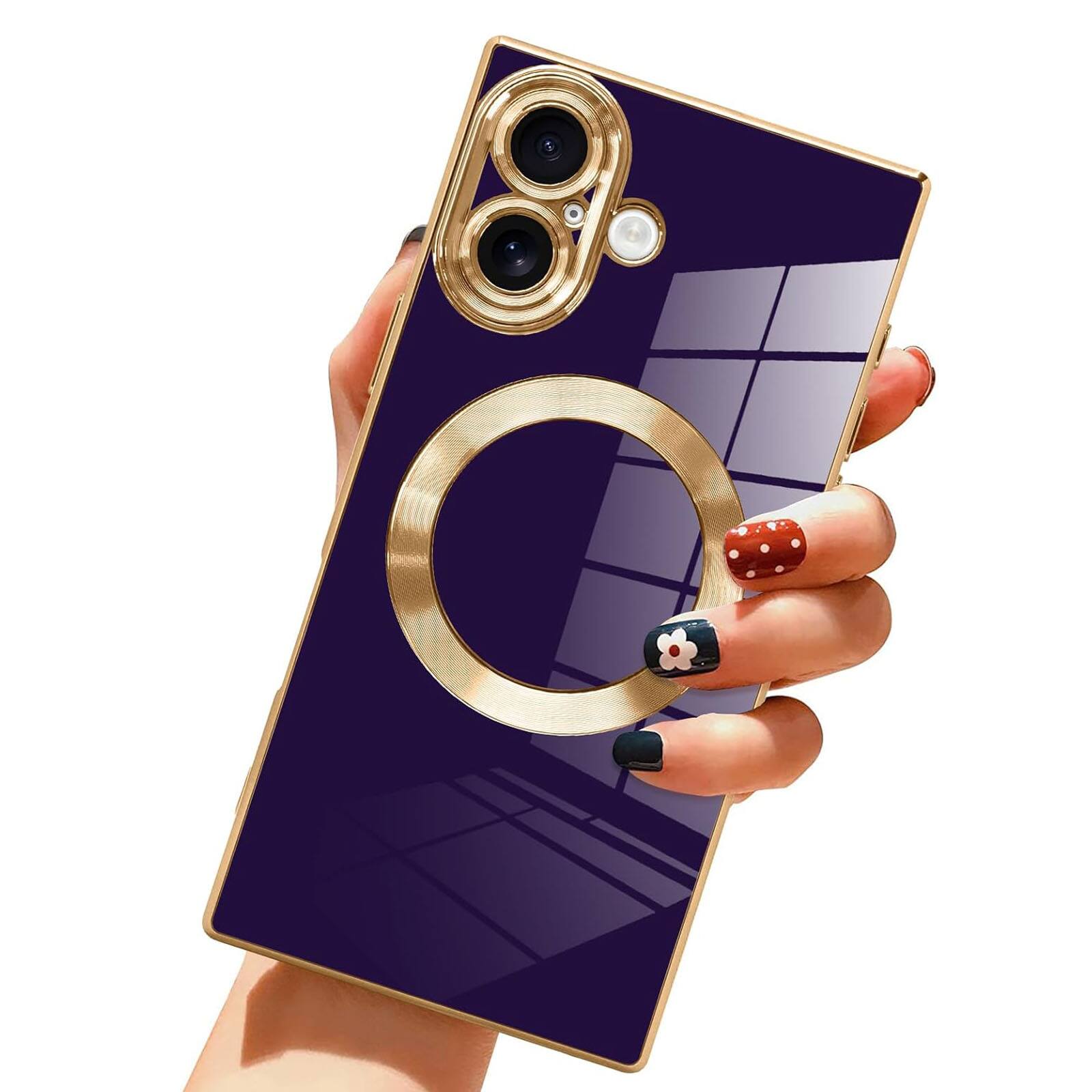 Front. Dteck - Plating Case for Apple iPhone 17 Magnetic Electroplated Soft TPU Rubber Cover with Camera Protection - Darkpurple.