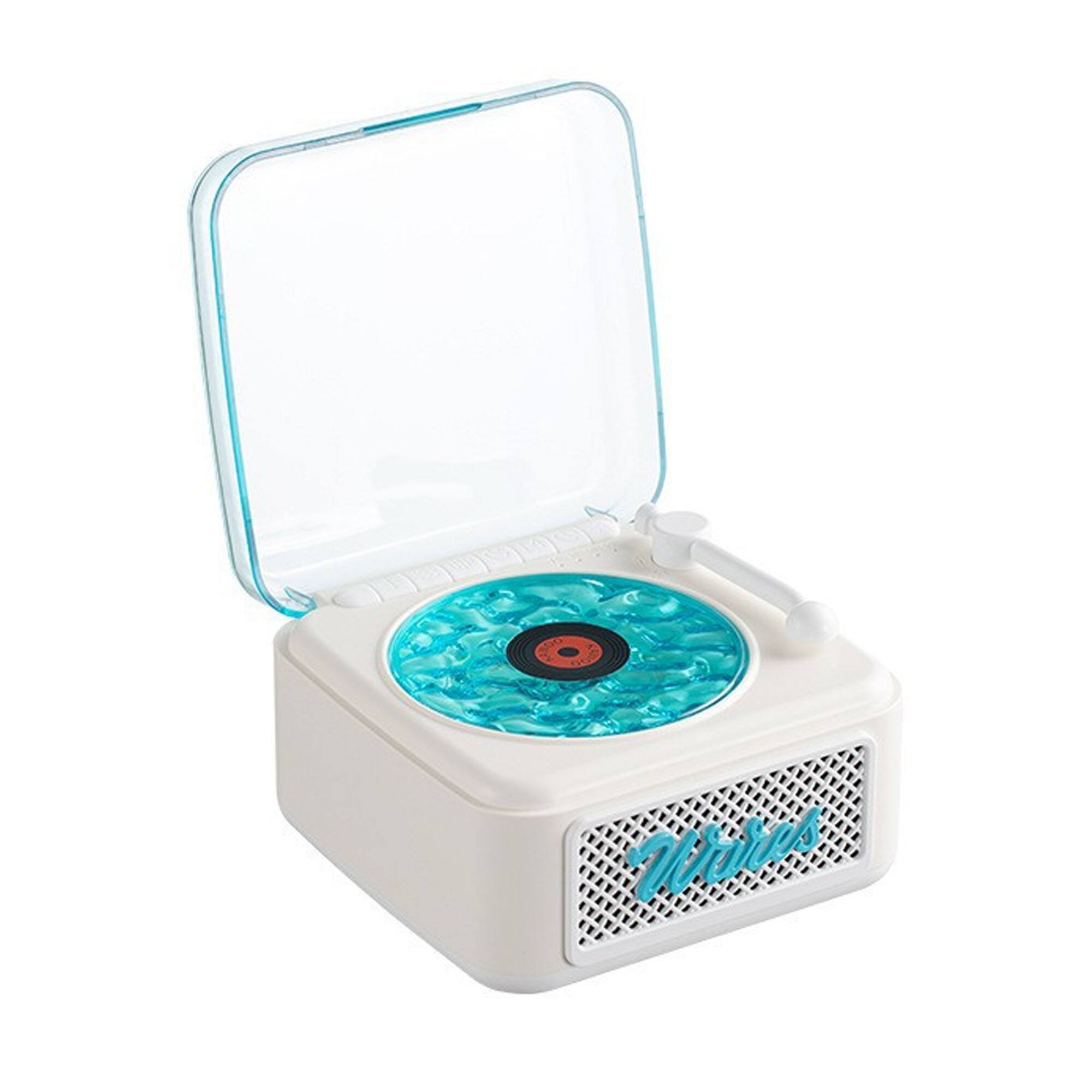 Front. YONWAY - Retro Vinyl Bluetooth Speaker, Surround Sound Music Box with RGB Ambient Lights, White Noise, Sleep Timer - White.
